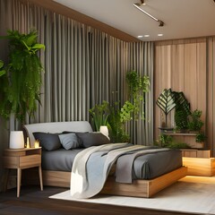 Canvas Print - 20 A nature-inspired bedroom with an earthy color scheme, plants and wooden furniture2, Generative AI