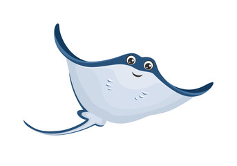 cute ramp fish isolated on white. vector flat illustration. smiling stingray icon. cartoon sea anima