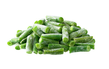 Wall Mural - bunch of frozen green beans isolated on a white background. frozen green beans isolated.