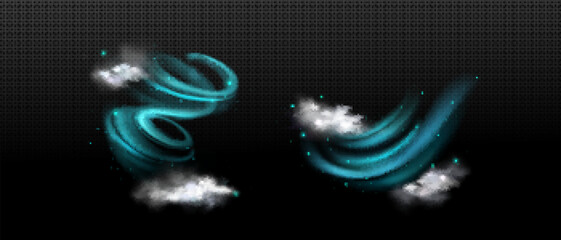 Wall Mural - realistic set of fresh air swirls isolated on transparent background. vector illustration of cool wi