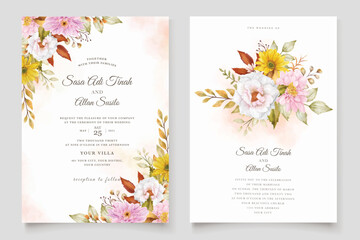 floral hand drawn illustration invitation card set 