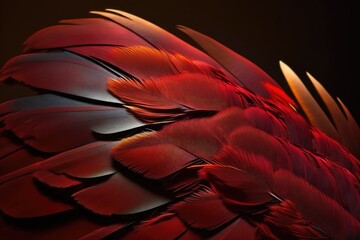 Wall Mural - macro red feather,macaw feathers (maroon) ,feather, bird, animal, maroon, red. generative ai