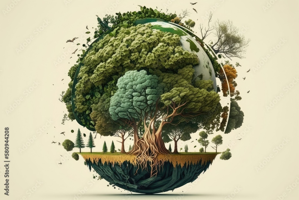 Concept of World Environment Day or Earth Day. Save the environment, preserve the forests, and combat climate change and global warming. In a human , deciding the future, is a live and dry tree and a