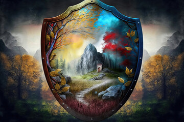 Canvas Print - autumn fantasy shield, Generative AI