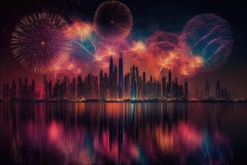 Wall Mural - Dubai, United Arab Emirates, displays fireworks for the new year. Generative AI