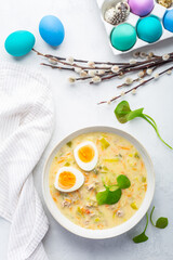 Poster - Traditional Polish sour soup Zurek in ceramic bowl  for Easter