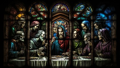 Stained glass window the last supper Generative Ai