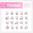 © IMG visuals icons - Throat pixel perfect RGB color linear icons set. Diseases diagnosis and treatment. Awareness about sickness causes. Isolated vector illustration. Simple filled line drawing. Editable stroke