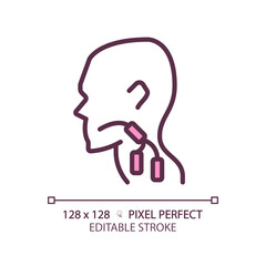 Sticker - Lymph nodes pixel perfect RGB color linear icon. Swollen body parts in throat. Immune system issues symptoms. Thin line illustration. Contour symbol. Vector outline drawing. Editable stroke