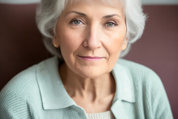 Wall Mural - Sad tired ill sick lonely disappointed caucasian old elderly senior woman grandmother sitting on the sofa couch, feeling nostalgy, pain, missing grandchildren, bankruptcy, fraud at home. Generative ai