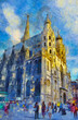 St Stephen's Cathedral in Vienna, Austria. Impressionist oil painting. Van Gogh painting style digital imitation.