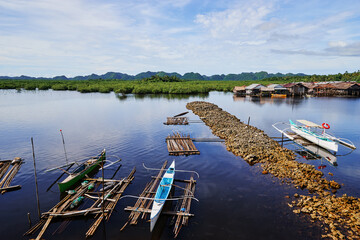 Poster - Traditional fishing boats harbour at Siargao, Philippines.