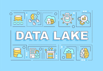 Wall Mural - data lake word concepts blue banner. digital storage. analytics. infographics with editable icons on