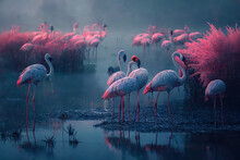  Image Of Flamingos. Ai Generative