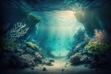 Wall Mural - Seascape underwater background image. Generative AI