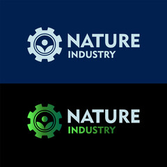 Sticker - Nature technology logo, leaf and gear machine vector icon illustration