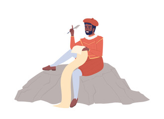 Wall Mural - Medieval royal poet writing with quill semi flat color vector character. Editable figure. Full body person on white. Simple cartoon style spot illustration for web graphic design and animation