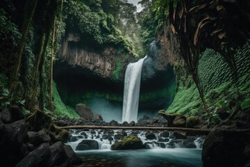 Canvas Print - One of the best waterfalls in Bali is the lovely Nungnung Waterfall. Generative AI