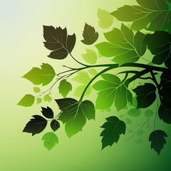 Wall Mural - Green, colourful illustration of leaves, suitable for small posters, cards, flyers or similar. Created with Generative AI.