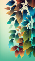 Wall Mural - Green, colourful illustration of leaves, suitable for small posters, cards, flyers or similar. Created with Generative AI.