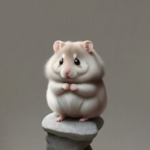 Cute Little Gerbil Or Hamster On A Small Rock Illustration With Grey Background