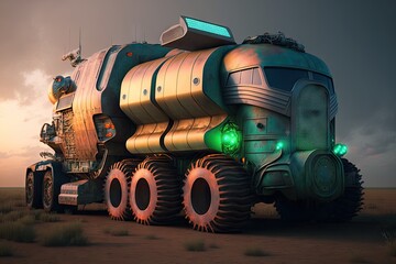 Canvas Print - futuristic cargo truck of future in form of tractor with powerful engine, created with generative ai