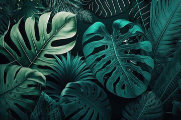 Wall Mural - Palm green leaves. Beautiful, minimalistic print for your decor for postcard, congratulations and poster. Generative AI