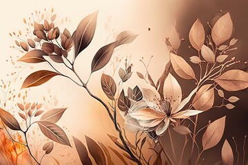 Wall Mural - Bouquet of flowers with green leaves. Beautiful, minimalistic print for your decor for postcard, congratulations and poster. Generative AI