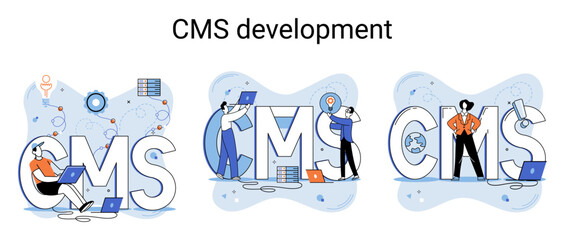 Wall Mural - digital content management system, cms development software metaphor. information system or computer
