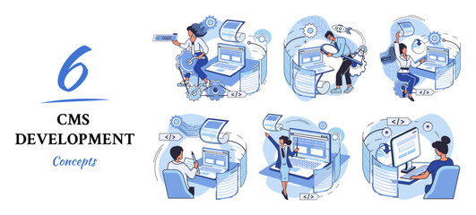 Wall Mural - digital content management system, cms development software metaphor. information system or computer