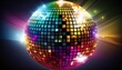 Colorful shiny sphere disco ball on a dark background. Generative AI