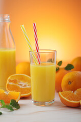 Poster - Oranges and orange juice in glasses	