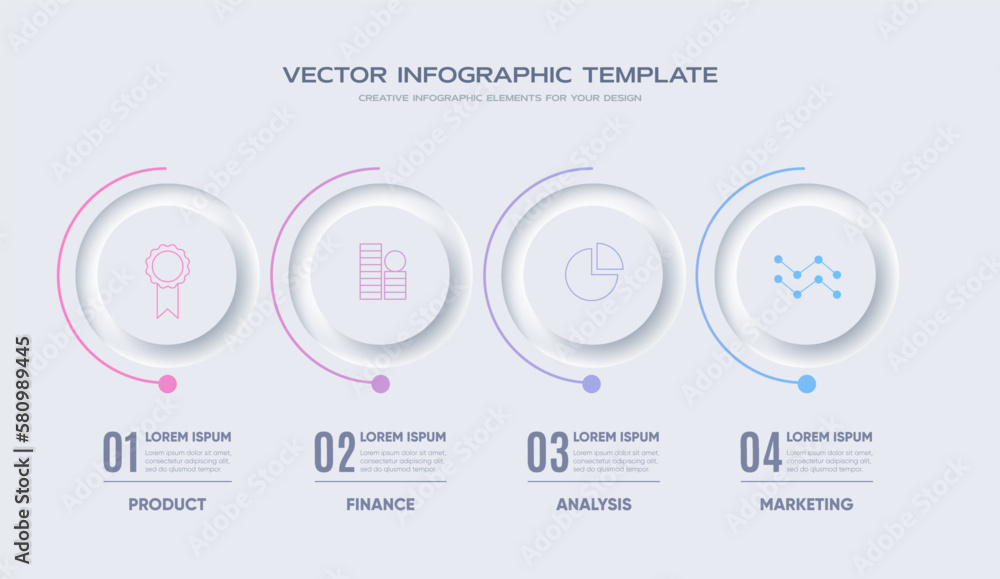 Vector de Stock Neumorphism infographic, 4 step timeline illustration ...