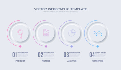 Neumorphism infographic, 4 step timeline illustration.	
