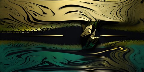 Wall Mural - modern computer animation in liquid black and green marble. kiakiaa style design. Ai generative technology vr ready, abstract background