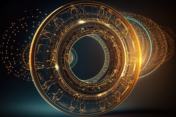 Aufkleber - Abstract technological background with a high-tech circle, a beam of light and a contour pattern.Generative AI