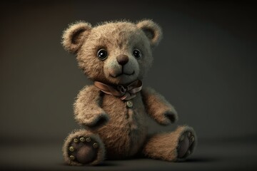 Sticker - Teddy bear cute sits on a dark background. Generative AI