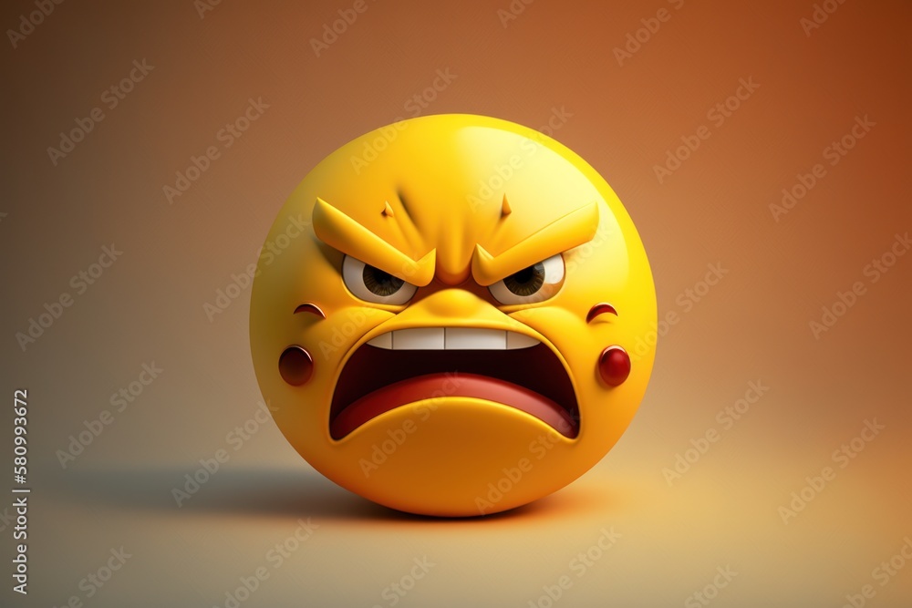 Angry Yellow Emoji Face - 3D Illustration Stock Illustration | Adobe Stock