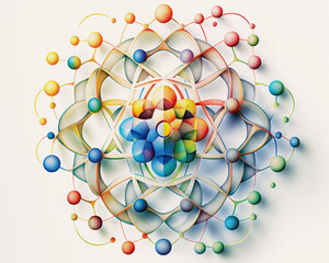 atomic lattice concept. watercolor style illustration on white. generative ai