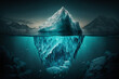 iceberg concept, underwater risk, dark hidden threat or danger concept. Generative IA.