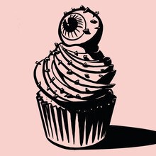 Ink Brush Illustration Of An Eyeball On Top Of A Cupcake