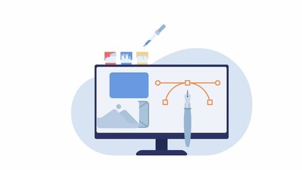 animated website designing. professional studio services. web development. 2d cartoon flat icon 4k v