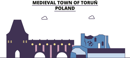 Wall Mural - Poland, Torun City tourism landmarks, vector city travel illustration