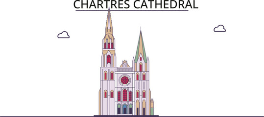 Wall Mural - France, Chartres tourism landmarks, vector city travel illustration