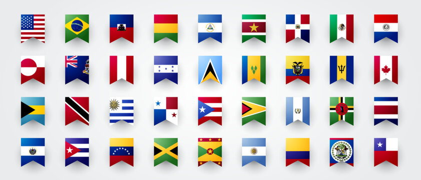 north and south america ribbon flag set