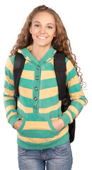 Sticker - Friendly Young Girl with Rucksack and Hands in Pockets - Isolated