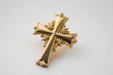 Close up of golden cross on a white background, Generative AI