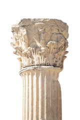 Wall Mural - Columns with corinthian capital (partially ruined) in Ancient Ephesus. Isolated, no background. Selected focus, copy space. Art, design or tourism concept. Selcuk, Turkey (Turkiye)
