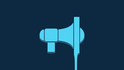 Sticker - Blue Megaphone icon isolated on blue background. Speaker sign. 4K Video motion graphic animation