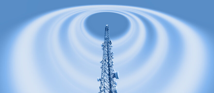 antenna tower of telecommunication and phone base station with tv and wireless internet antennas